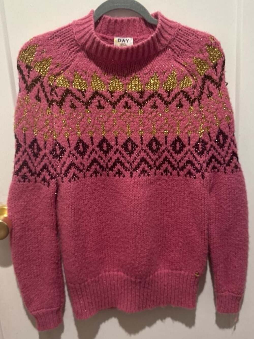 Day Birger et Mikkelsen Pink Wool Blend Fair Isle Metallic Sweater